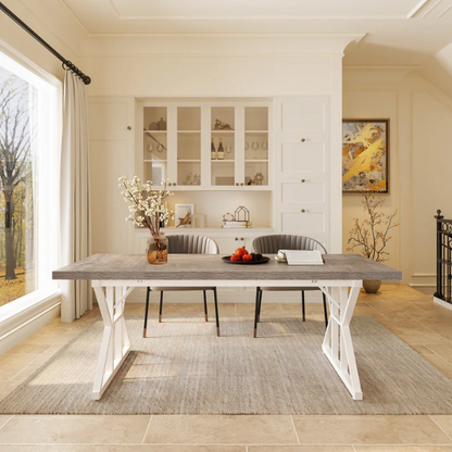 Farmhouse Dining Table for 6-8 People – Rectangular Wood Kitchen Table with X-Shaped Accents, Spacious & Multifunctional for Dining, Office, or Gathering