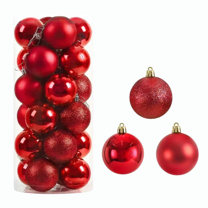 Red Christmas Ball Ornaments – 24-Piece Set, Shatterproof Holiday Decorations (Available in 3 cm, 4 cm, and 6 cm)