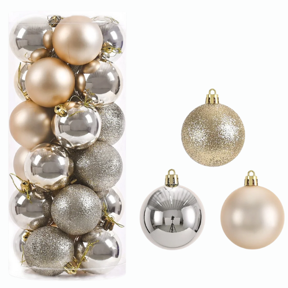 Gold & Silver Christmas Ball Ornaments – 24-Piece Set, Shatterproof Holiday Decorations (Available in 3 cm, 4 cm, and 6 cm)
