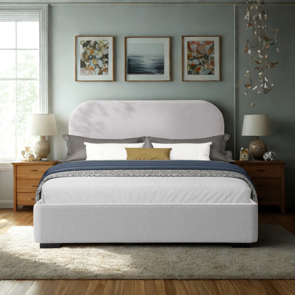Bouclé Platform Bed with Arched Headboard – Modern Design, Easy Assembly, and Superior Comfort for King Size