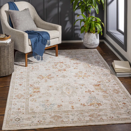Elegant Oriental Rug – Stain-Resistant, High-Low Pile, Machine Woven with Fringed Detailing