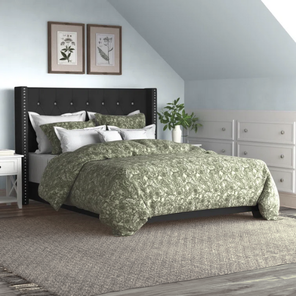 Queen Size Upholstered Low Profile Bed with Glamorous Button Tufted Foundation – Elegant and Timeless Design