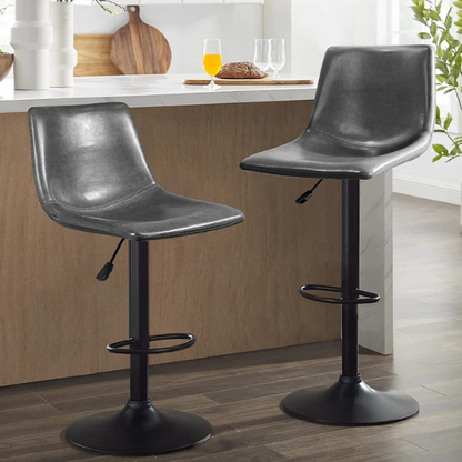 Set of 2 Adjustable Height Swivel Bar Stools with Back – Mid-Century Modern Design, Polished Chrome Base, Ergonomic Imitation Leather Seat, 360° Rotation for Kitchen Island or Bar