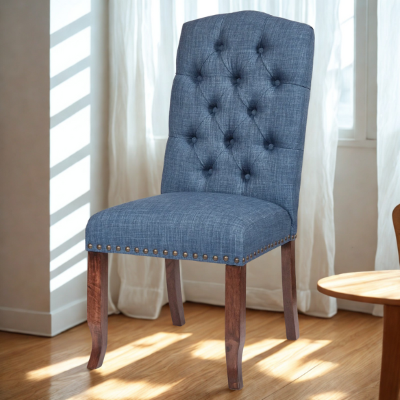 Elegant Farmhouse Tufted Fabric Dining Chairs – Set of 2, Button-Tufted Luxury