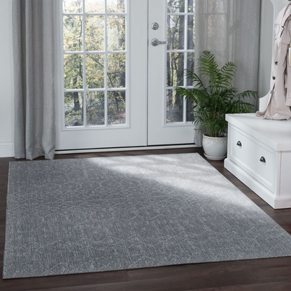 Boho-Inspired Greyish Blue & Ivory  Geometric Rug – Fade & Stain-Resistant, Low-Pile, Perfect for High-Traffic Indoor/Outdoor Spaces