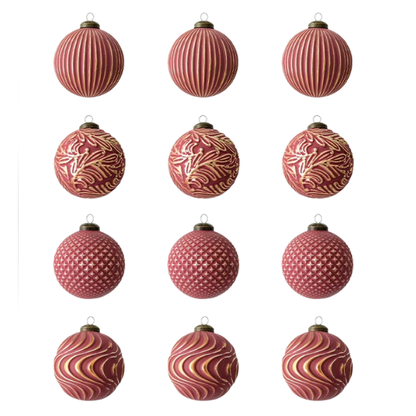 Red & Gold Embossed Christmas Ornaments – Elegant Holiday Bauble Set (12 Pieces)
