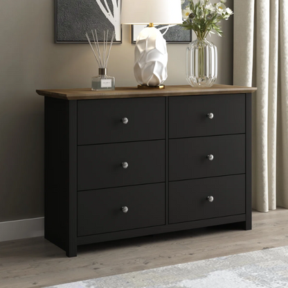Modern 6-Drawer Double Dresser with Angled Sled Legs and Round Metal Hardware