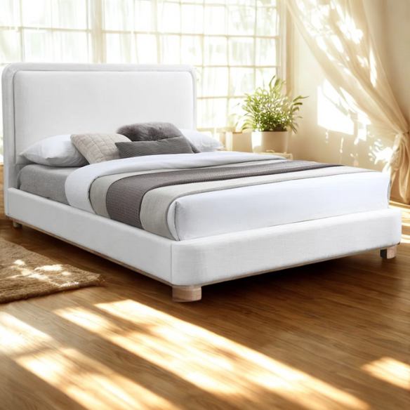 Elegant Upholstered Panel Bed – Full/Double Size with Solid Wooden Base & Textured Linen Fabric Frame for a Luxurious Look