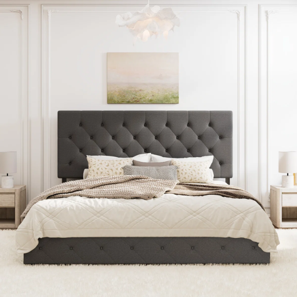 King Size Upholstered Platform Storage Bed with Spacious Drawers, Quiet Structure, and Sleek Minimalist Design