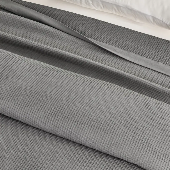 Cotton Waffle Weave Bed Blanket – Grey | All-Season Breathable Layer