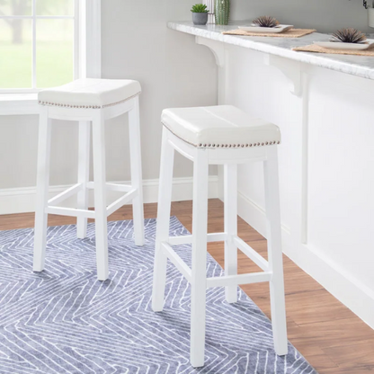 Backless Upholstered Counter Stool – Sturdy Wood Frame, Faux Leather Seat with Nailhead Trim & Double-Needle Stitching for Stylish and Durable Seating