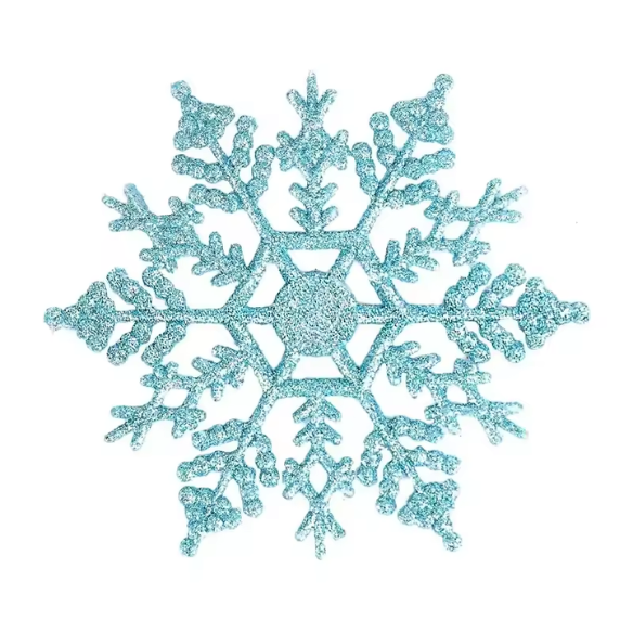 Light Blue Glitter Snowflake Christmas Ornaments – Whimsical Holiday Décor Set (12 Pieces)