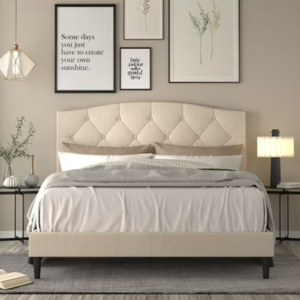 King Size Upholstered Platform Storage Bed with Button Tufted Headboard and Low-Profile Frame – Contemporary Glam Design