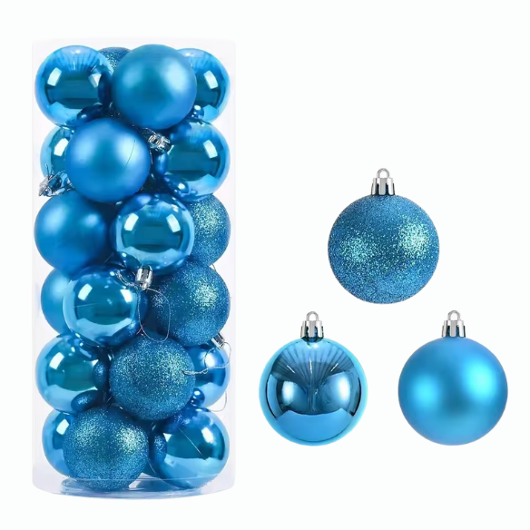 Blue Christmas Ball Ornaments – 24-Piece Set, Shatterproof Holiday Decorations (Available in 3 cm, 4 cm, and 6 cm)