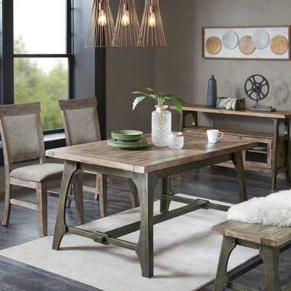 Oliver Grey Extension Dining Table – Rectangular Self-Storing Butterfly Leaf, Seats 6, Weathered Grey Finish with Antique Bronze Accents