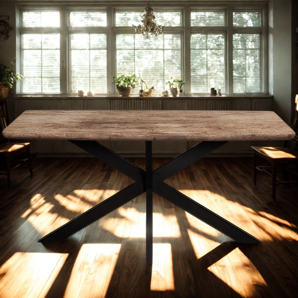 63-Inch Wood Dining Table with X-Cross Geometric Metal Base – Modern Rectangular Design, Durable MDF Top, and Sturdy Powder-Coated Base