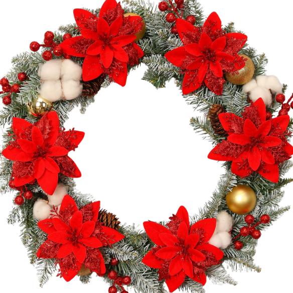 Red Glitter Poinsettia Christmas Flowers – Elegant Artificial Holiday Décor (5 Pieces)