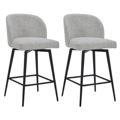 Set of 2 Counter Height Swivel Barstools – Mid-Century Modern Design, Padded Seat with High-Density Foam, 360° Swivel, Sturdy Iron Base, Footrest for Kitchen or Bar