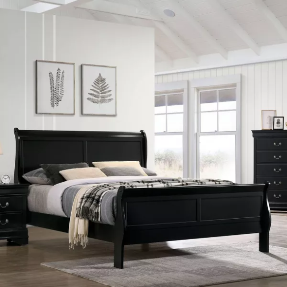 Elegant Queen Size Sleigh Wooden 3-Piece Bedroom Set with English Dovetail Design