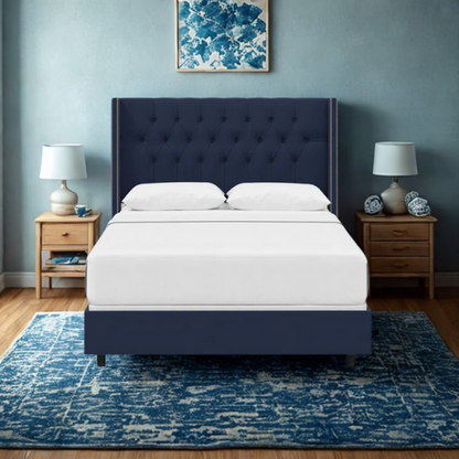 Timeless Upholstered Wingback King Size Bed with Button Tufting and Nailhead Trim