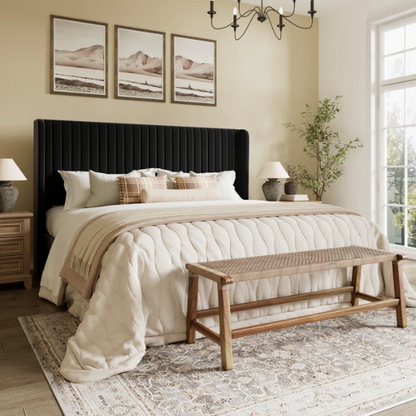 King Size Upholstered Platform Bed with Wingback Headboard – Simple, Elegant Design, Sturdy Wooden Slats, No Box Spring Needed for a Luxurious Sleep Experience