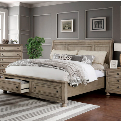 Rustic Farmhouse 3-Piece Queen Bedroom Set in Solid Grey Wood