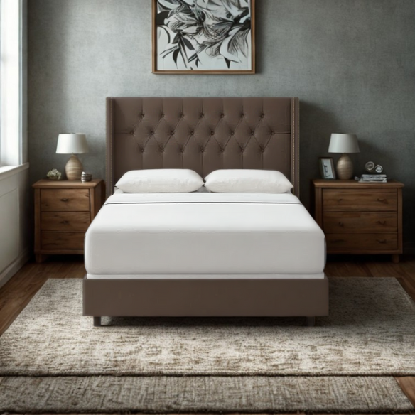 Timeless Upholstered Wingback King Size Bed with Button Tufting and Nailhead Trim