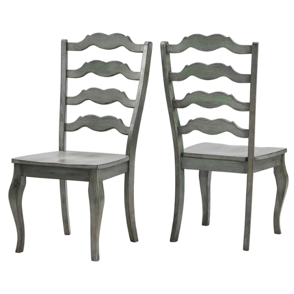 Rustic Ladder Back Solid Wood Dining Chairs (Set of 2) – Farmhouse Style Kitchen or Dining Room Seating