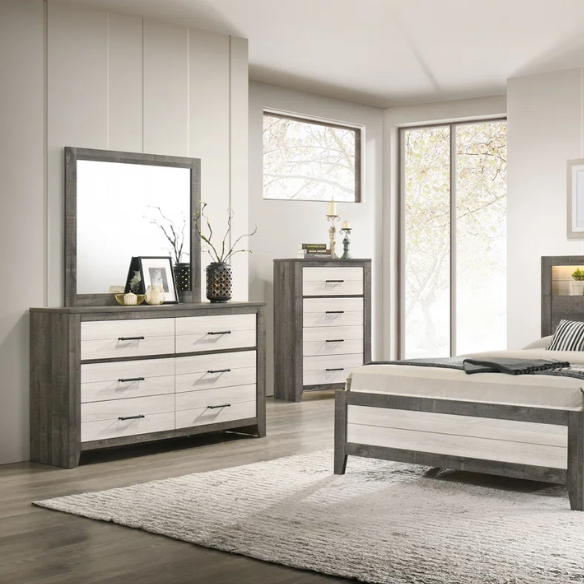 Stylish 6-Piece LED Platform Queen Bedroom Set in Cream and Brown – Modern Elegance with Ambient Lighting