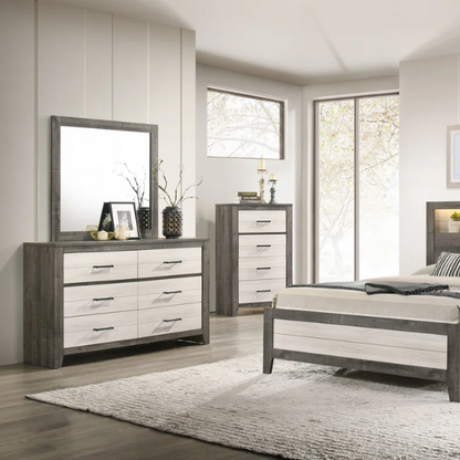 Stylish 6-Piece LED Platform Queen Bedroom Set in Cream and Brown – Modern Elegance with Ambient Lighting