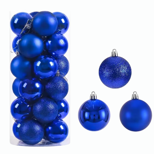 Navy Blue Christmas Ball Ornaments – 24-Piece Set, Shatterproof Holiday Decorations (Available in 3 cm, 4 cm, and 6 cm)