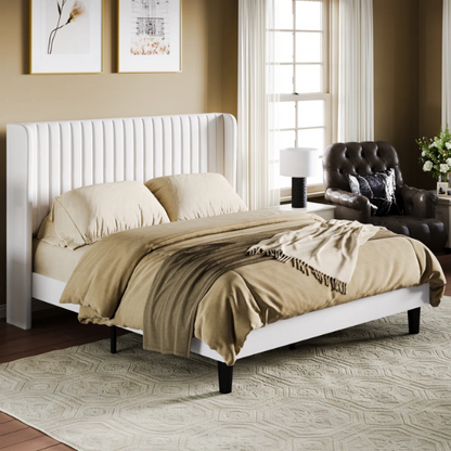 Luxurious King Size Upholstered Velvet Platform Bed with Modern Wingback Headboard – Heavy-Duty Steel Frame, No Box Spring Needed, and Ample Under-Bed Storage