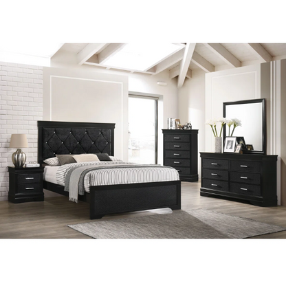 Luxurious 5-Piece Full Double Size Bedroom Set – Diamond Tufted Velvet Headboard with Wooden Trim and Elegant Button Detailing