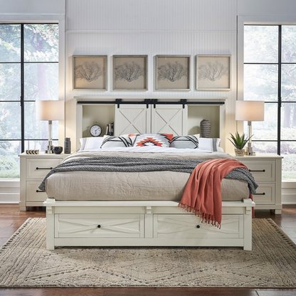 Solid Wood 5-Piece Storage Bedroom Collection – Rustic Elegance with Ample Storage, New Zealand Pine Construction, and Distressed White & Graphite Finish