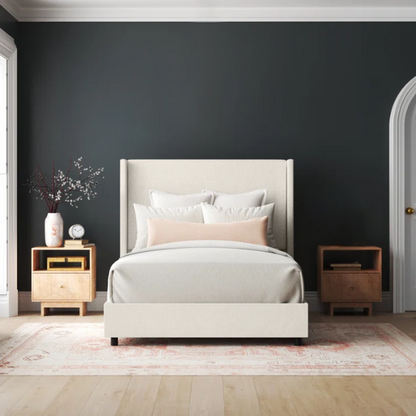 Cozy and Sleek Modern Queen Size Upholstered Wingback Bed