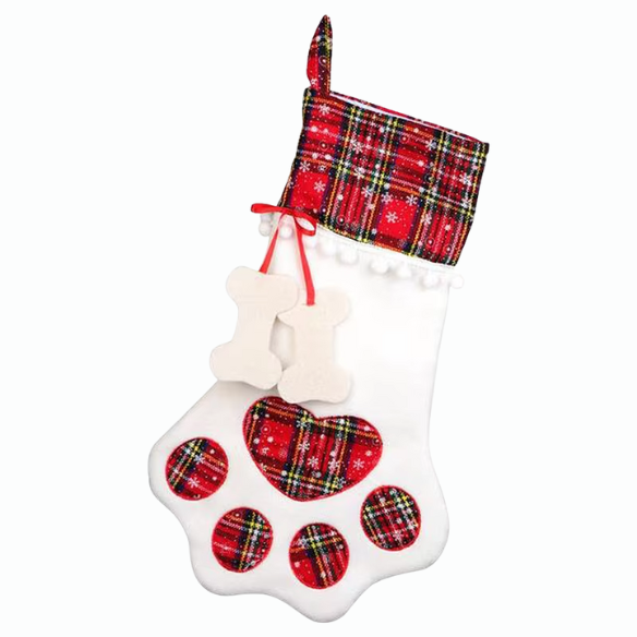 Red Plaid Paw Christmas Stocking – Festive Holiday Decor & Gift Holder for Pets