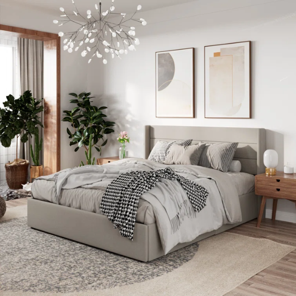 Luxurious Linen Upholstered Hydraulic Lift-Up Storage Platform Bed – Full/Double Size with Sleek Design & Maximized Space