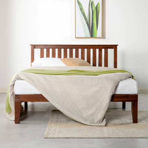 Durable Solid Wood Slat Bed – Full/Double Size with Timeless Design and Sturdy Construction
