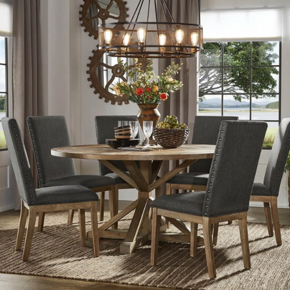 Modern Fabric and Wood Dining Set – Where Elegance Meets Comfort and Style