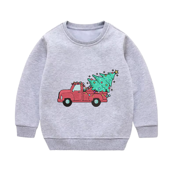 Youth Embroidered Christmas Tree Truck Sweater