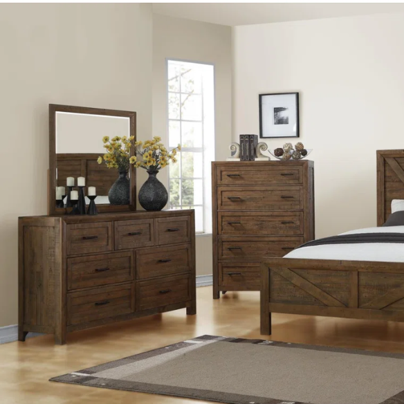 Weathered Oak Queen Bed with Solid Wood Standard Bedroom Set – Timeless, Durable, and Stylish