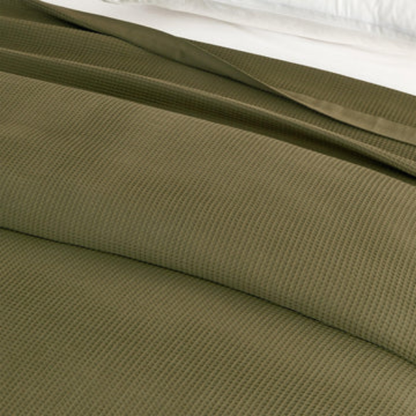 Cotton Waffle Weave Bed Blanket – Olive Green | All-Season Breathable Layer