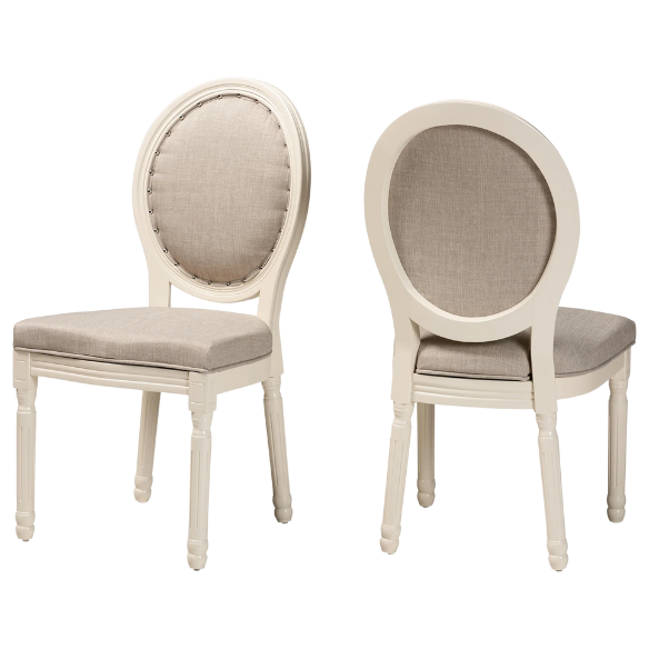 Upholstered Faux Leather Nailhead Dining Chair with Carved Wood Legs – Gray and White