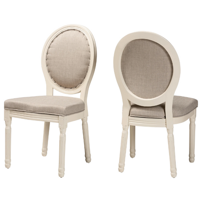 Upholstered Faux Leather Nailhead Dining Chair with Carved Wood Legs – Gray and White