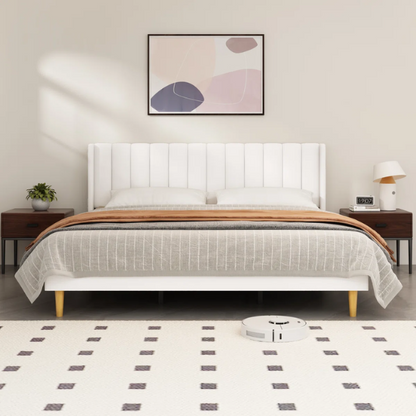 Luxury Corduroy Upholstered King Size Platform Bed Frame - Stylish Modern Wingback Design with Ultimate Comfort