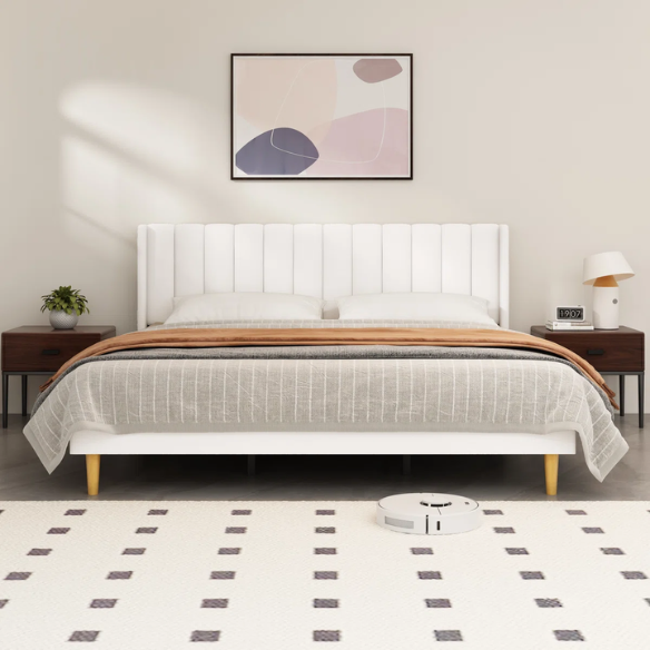 Luxury Corduroy Upholstered King Size Platform Bed Frame - Stylish Modern Wingback Design with Ultimate Comfort