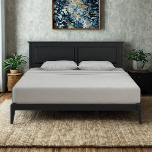 King Size Solid Oak Platform Storage Bed with Inset Panel Headboard, Molding Detail, and Slat System