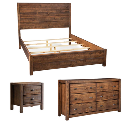 Rustic Solid Wood 3-Piece Full Double Size Bedroom Set – Timeless Charm with Durable Craftsmanship and Warm, Natural Finish