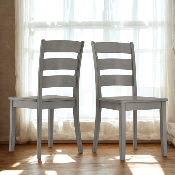 Farmhouse Ladder Back Dining Chairs – Set of 2 | Solid Wood, Distressed Finish