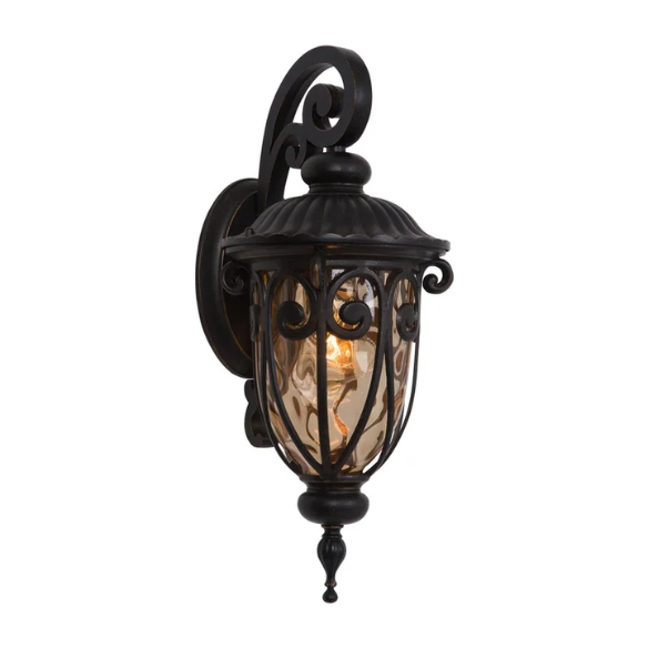 Victorian-Style 1-Light Outdoor Wall Lantern – Oil Rubbed Bronze Finish with Gold Stone Glass, Energy-Efficient, Traditional Design for Exterior Home Lighting
